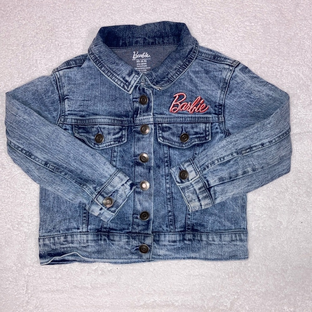 Barbie Mattel girl revolution acid washed denim blue jean jacket xs 4/5